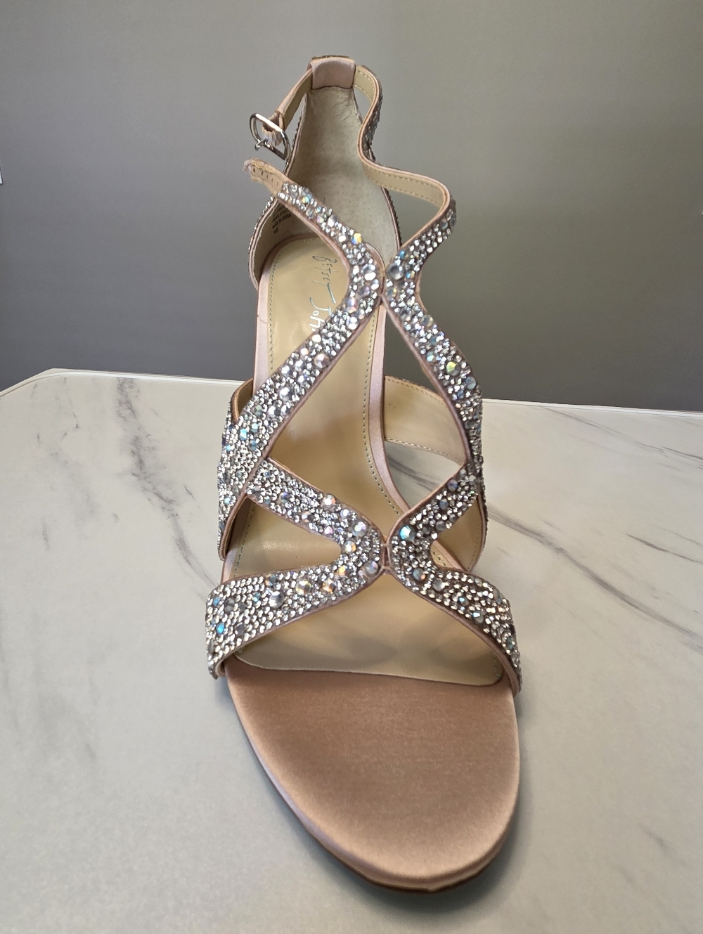Betsy Johnson x David's Bridal Champagns Crystal Strappy Heels - Picture 6 of 10